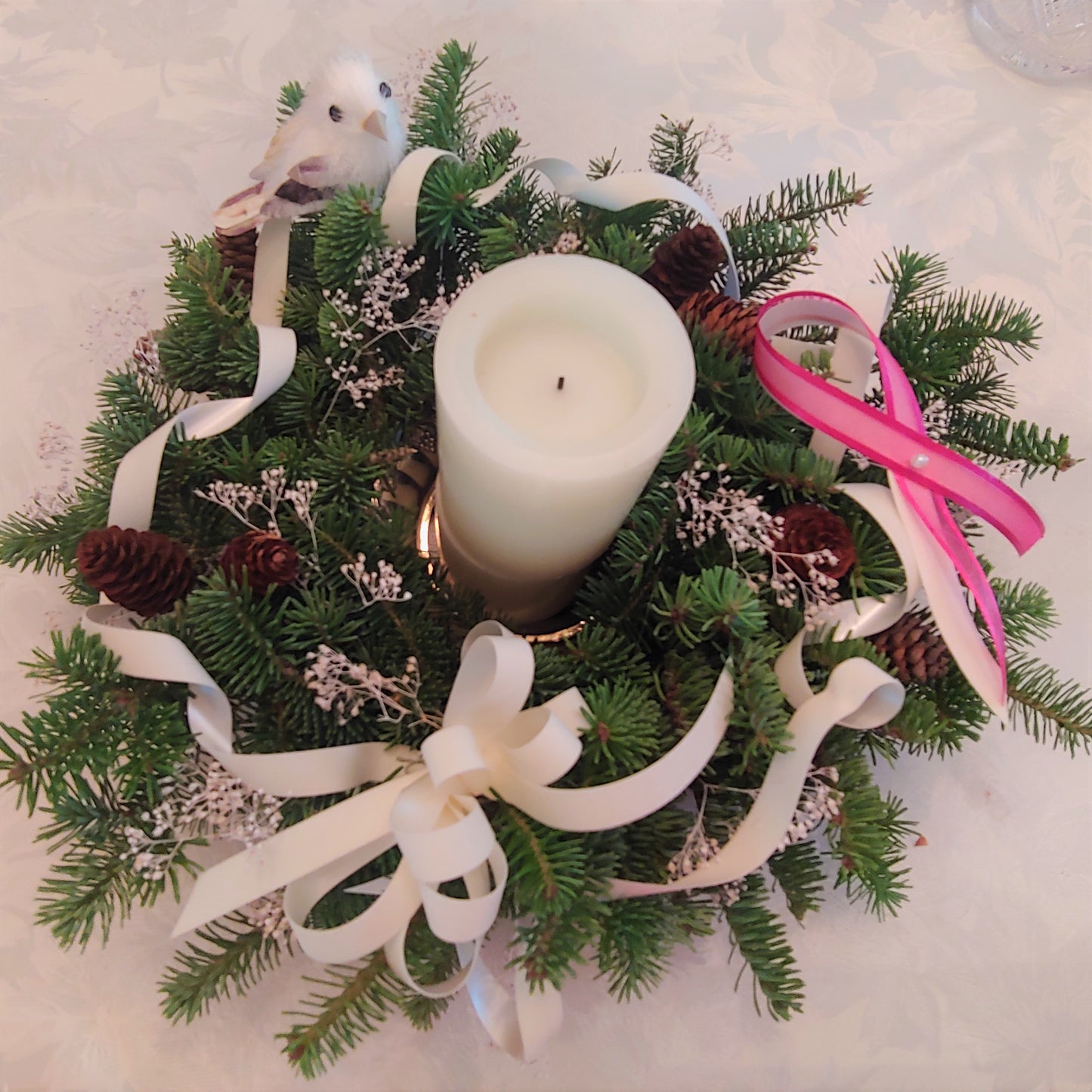 Snowbird of Hope and Peace Balsam Centerpiece